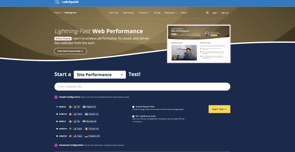 Website Speed Test tool WebPageTest by Catch Point